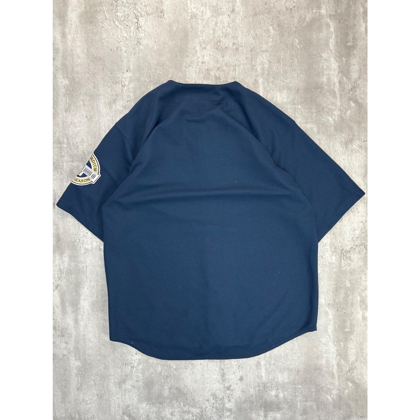 New York Yankees MLB Tailsweep Spellout Baseball Jersey Size XL Blue