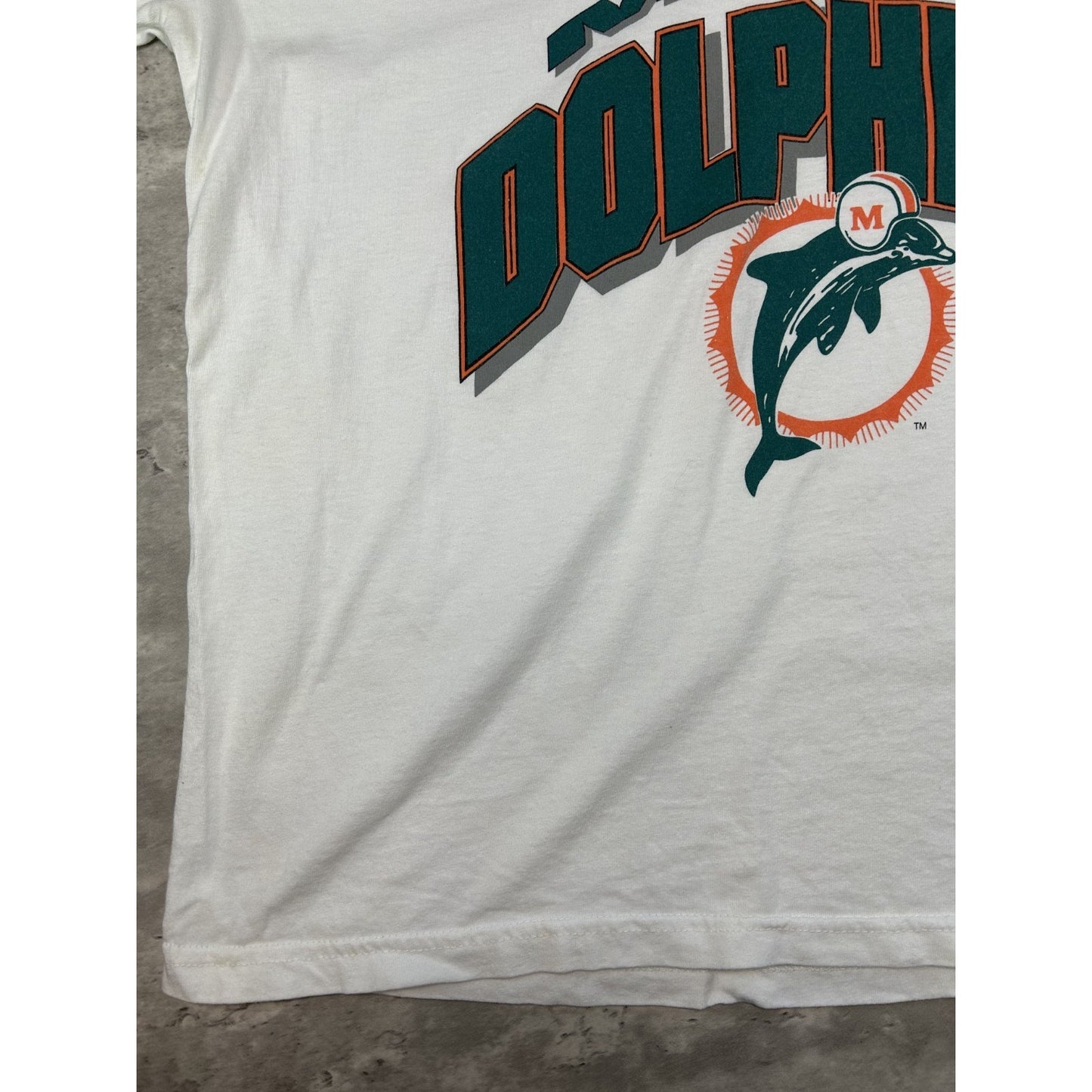 Vintage 1996 Miami Dolphins NFL Jersey Style Spellout 3/4 Sleeve T-Shirt Size XL