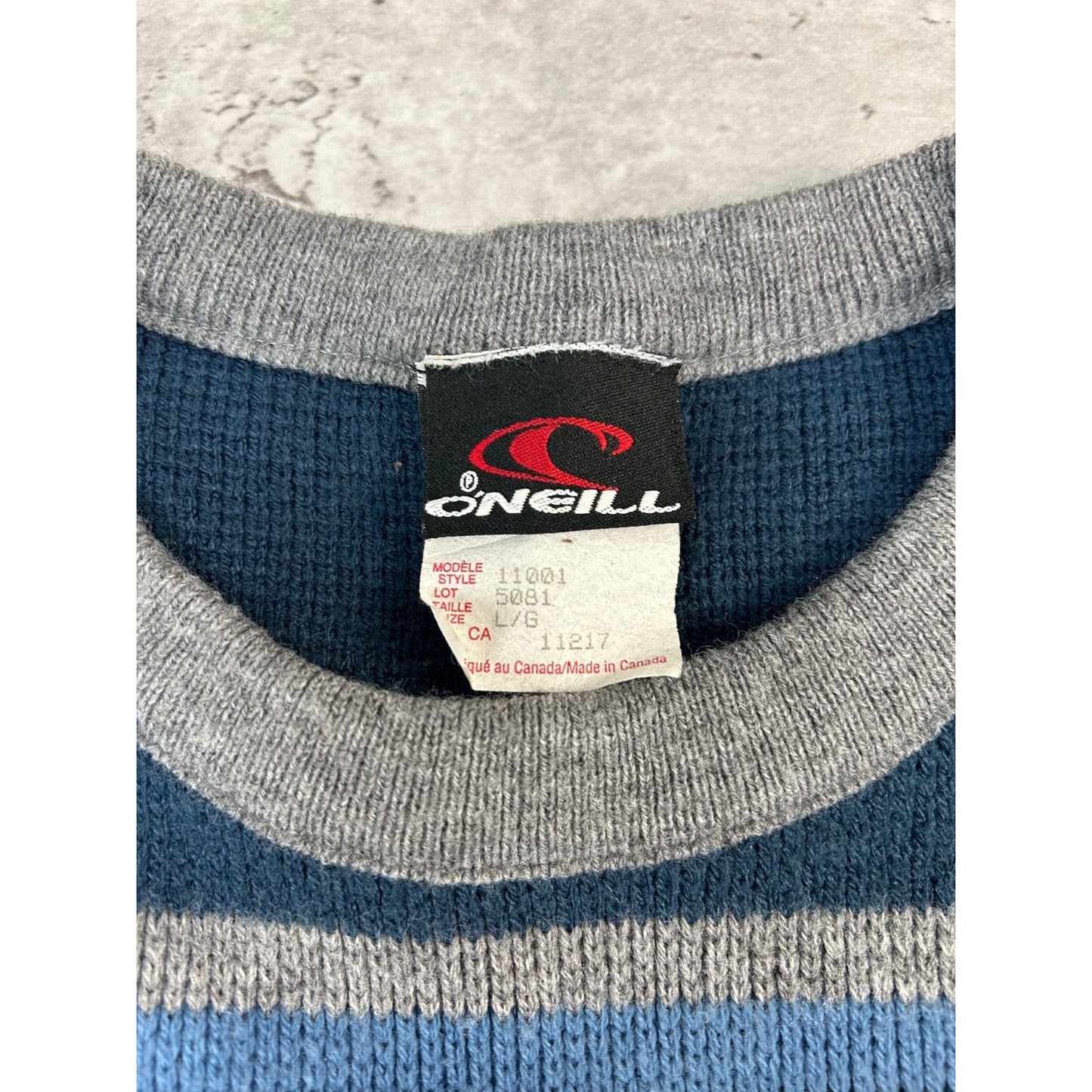 Vintage 90s O'Neill Embroidered Logo Striped Pullover Knit Sweater Size Large