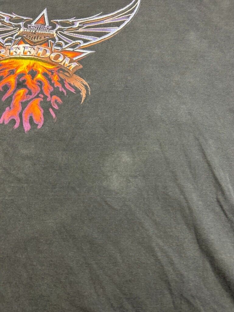 Vintage 90s Harley Davidson Freedom Flame Graphic T-Shirt Size 3XL Black