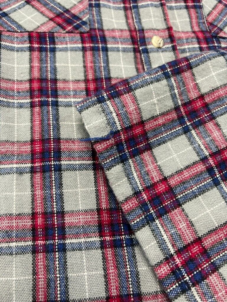 Vintage 90s Double Pocket Plaid Long Sleeve Button Up Shirt Size Medium