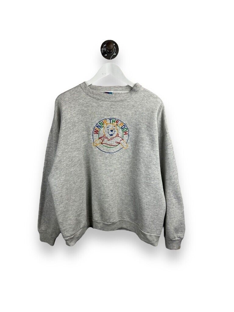 Vintage 90s Winnie The Pooh Embroidered Cartoon Graphic Sweatshirt Size XL Gray