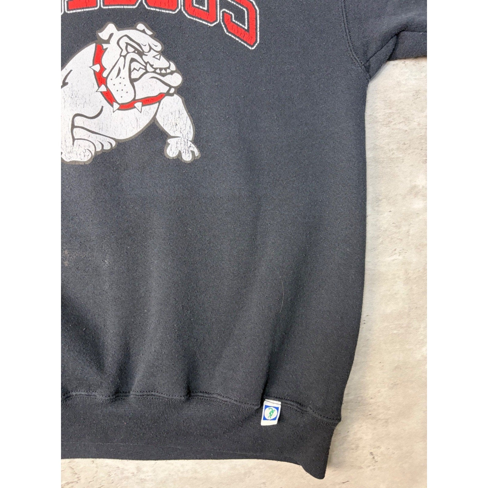 Vintage 90s Bulldogs Arc Spellout Graphic Collegiate Sweatshirt Size Large