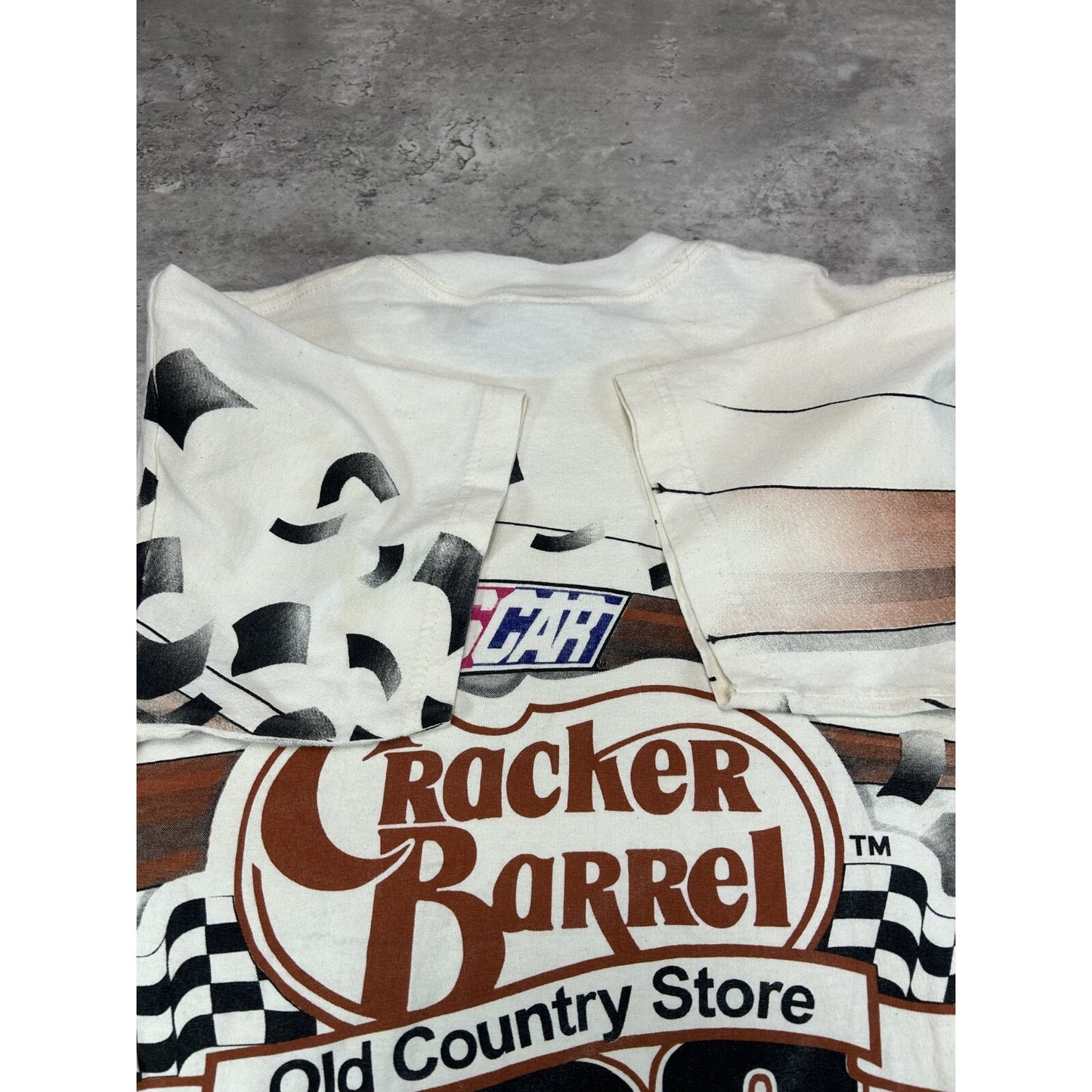 Vintage 90s Nascar Cracker Barrel 500 All Over Print Graphic T-Shirt Size Medium