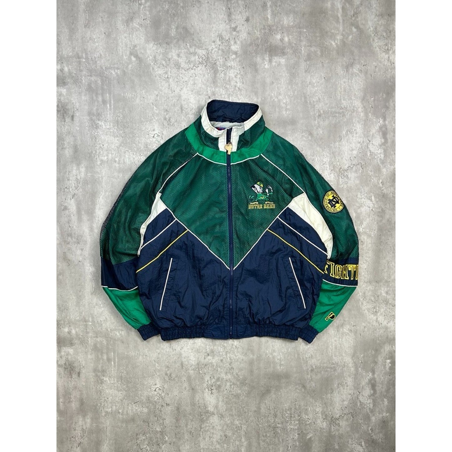 Vintage 90s Notre Dame Fighting Irish NCAA Full Zip Windbreaker Jacket Size XL
