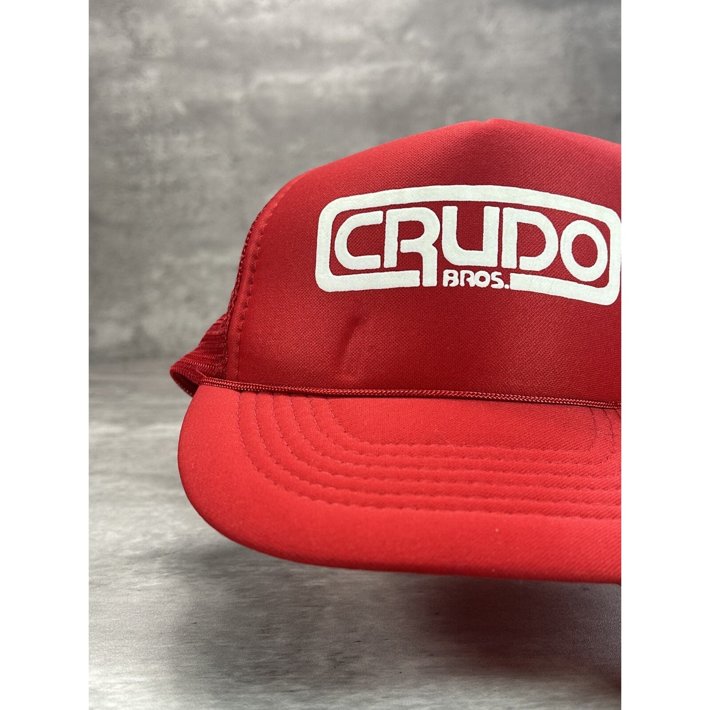 Vintage 1980s Crudo Bros Graphic Spellout Trucker Snapback Hat OSFA Red