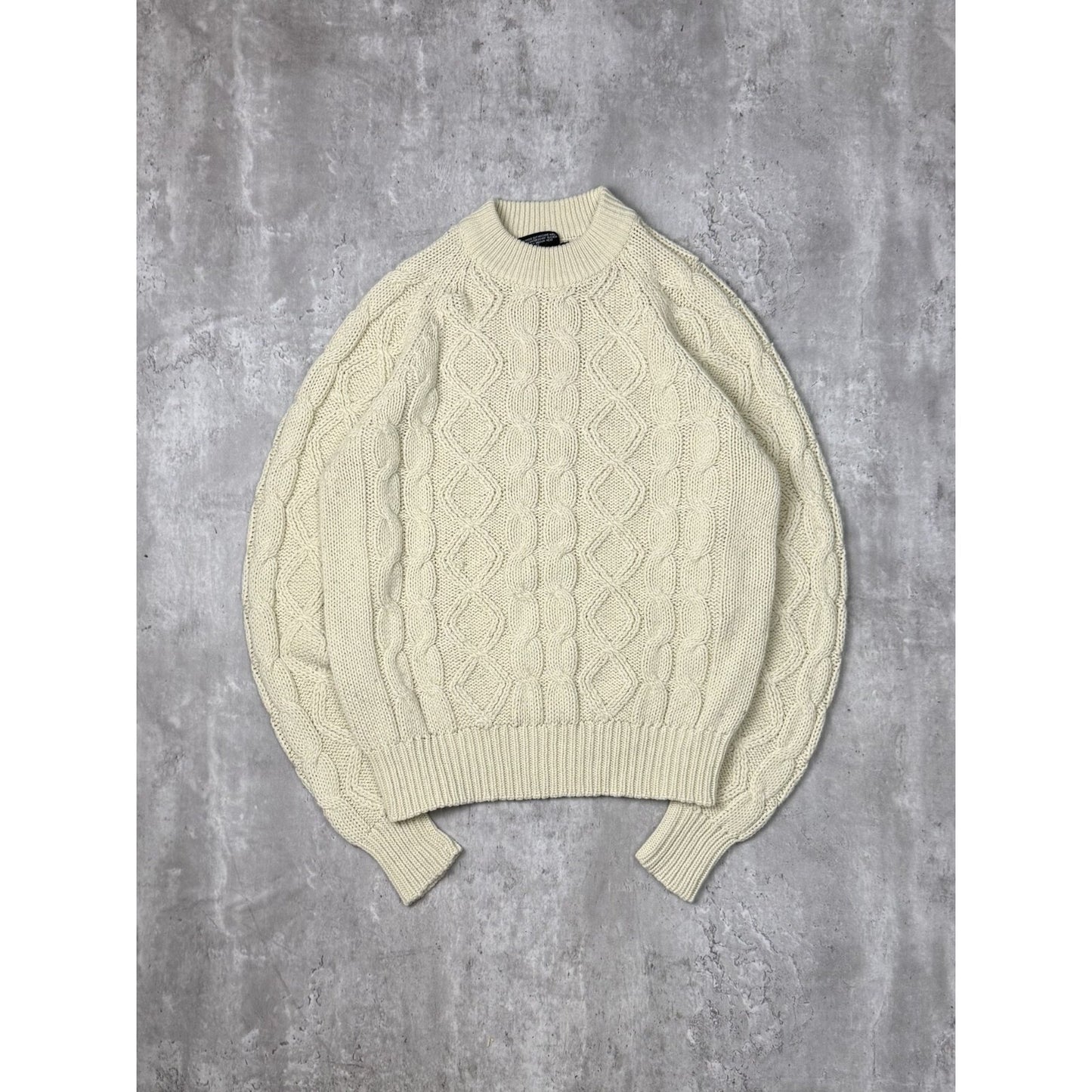 Vintage 70s/80s Aikinson Cable Knit Ribbed Pullover Knit Sweater Size XL Beige