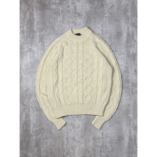 Vintage 70s/80s Aikinson Cable Knit Ribbed Pullover Knit Sweater Size XL Beige