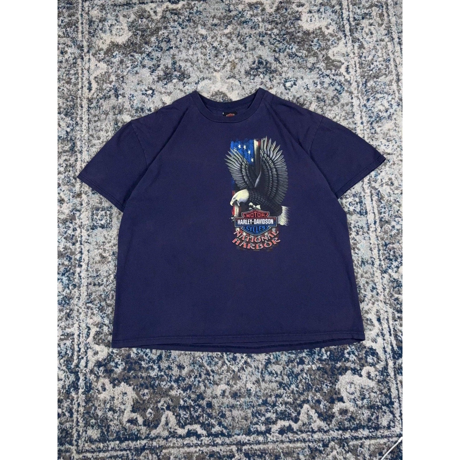 Harley Davidson National Harbor Eagle USA Flag Graphic T-Shirt Size XL
