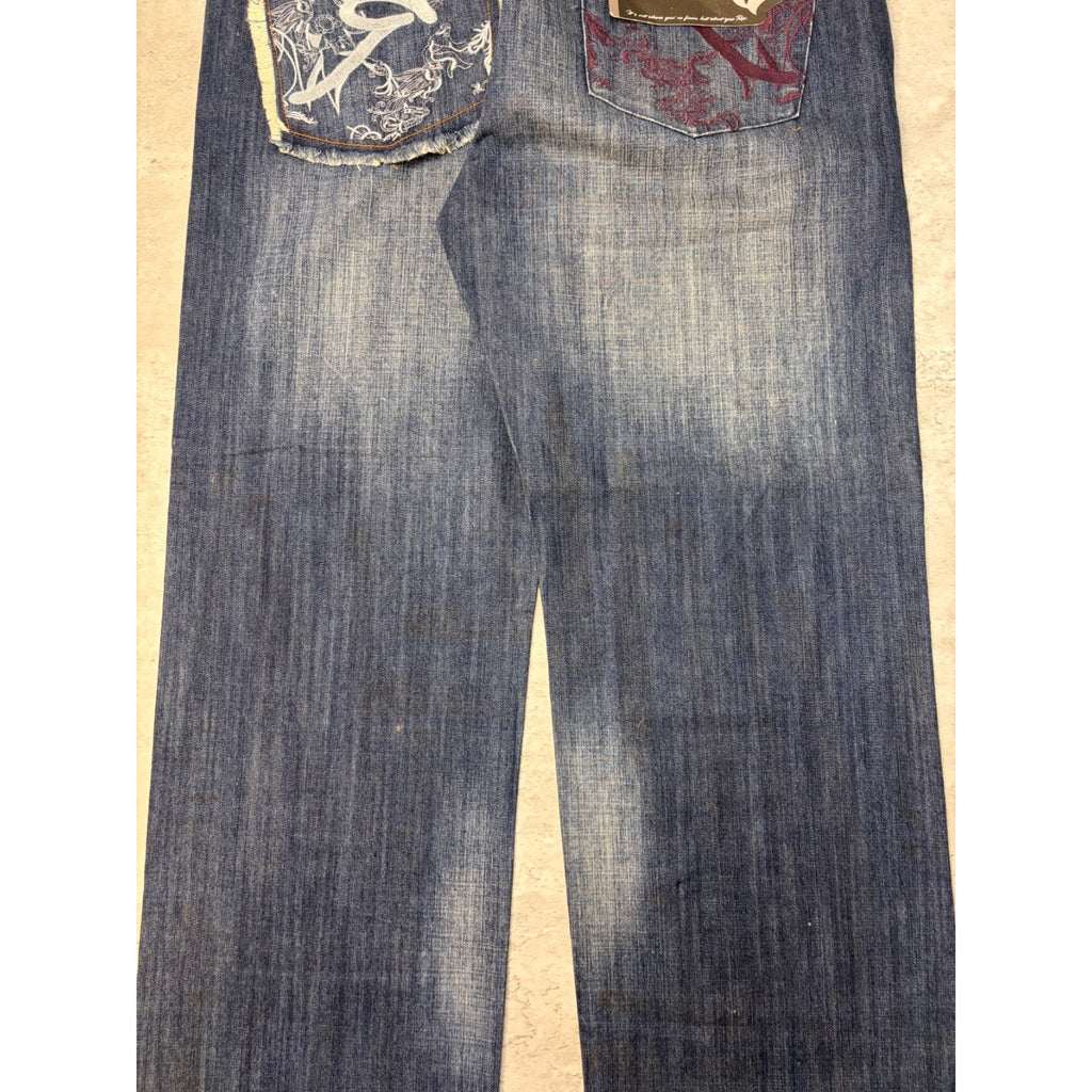 Vintage Y2K Rocawear Embroidered Pocket Dark Wash Denim Pants Size 40x34