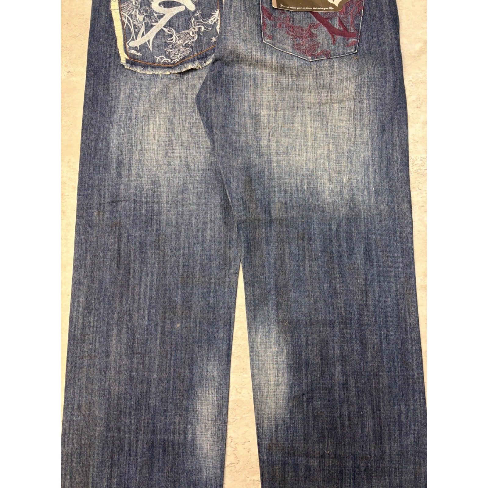 Vintage Y2K Rocawear Embroidered Pocket Dark Wash Denim Pants Size 40x34