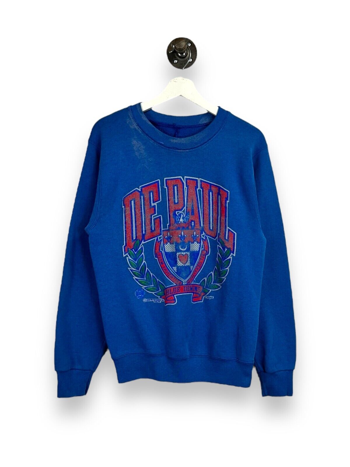 Vintage 1990 De Paul Blue Demons NCAA Crest Graphic Sweatshirt Size Medium