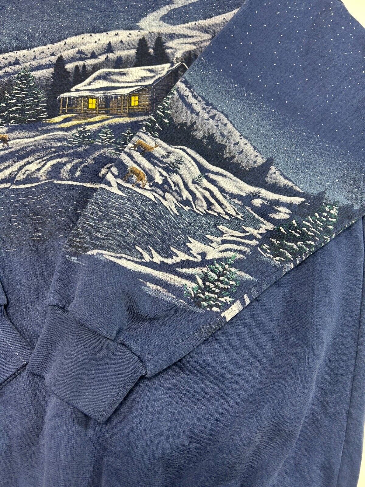 Vintage 90s Pocono Mountains Winter Landscape AOP Sweatshirt Size Large