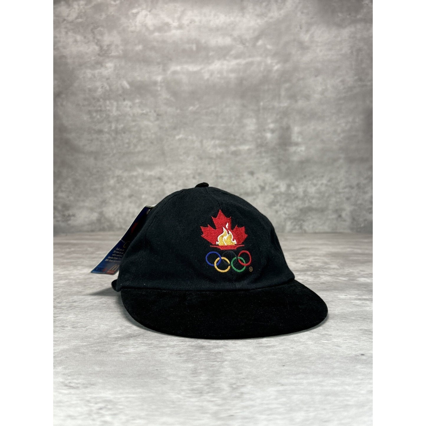 Vintage 90s Canada Olympics Embroidered Logo Strapback Hat OSFA Black