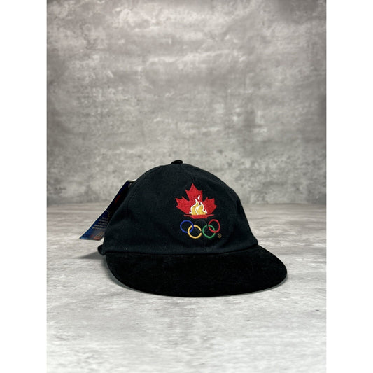 Vintage 90s Canada Olympics Embroidered Logo Strapback Hat OSFA Black