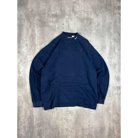 Vintage 90s Nike Embroidered Swoosh Long Sleeve Mock Neck T-Shirt Size XL Blue