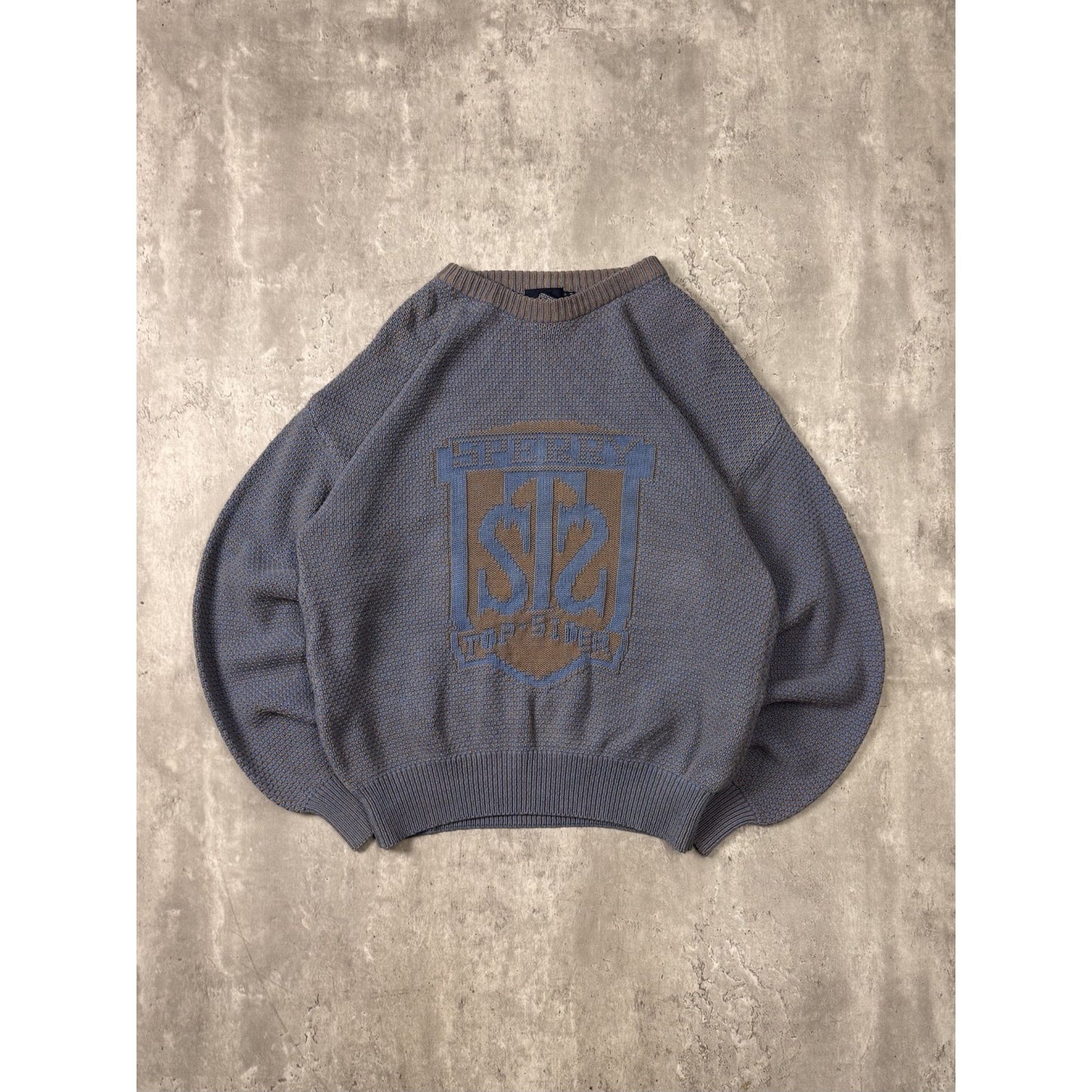 Vintage 90s Sperry Top Sider Graphic Crest Pullover Knit Sweater Size XL