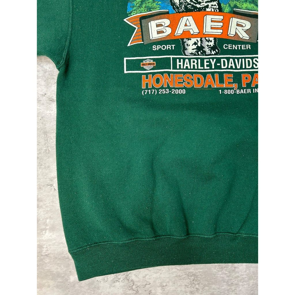 Vintage 90s Harley Davidson Rules Spellout Graphic Green Sweatshirt Size Large