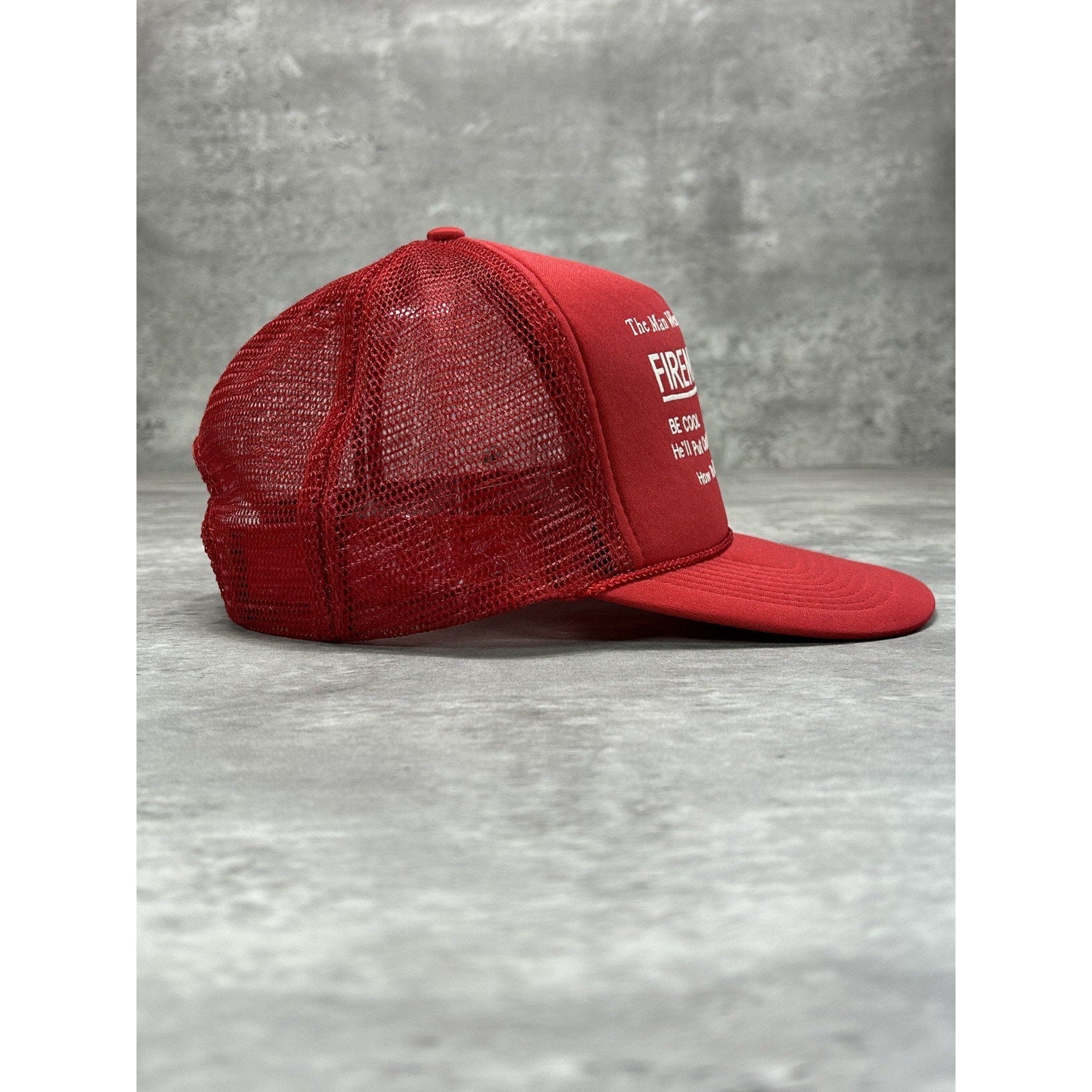 Vintage 90s The Man Wearing This Is A Fireman Comedy Trucker Snapback Hat OSFA