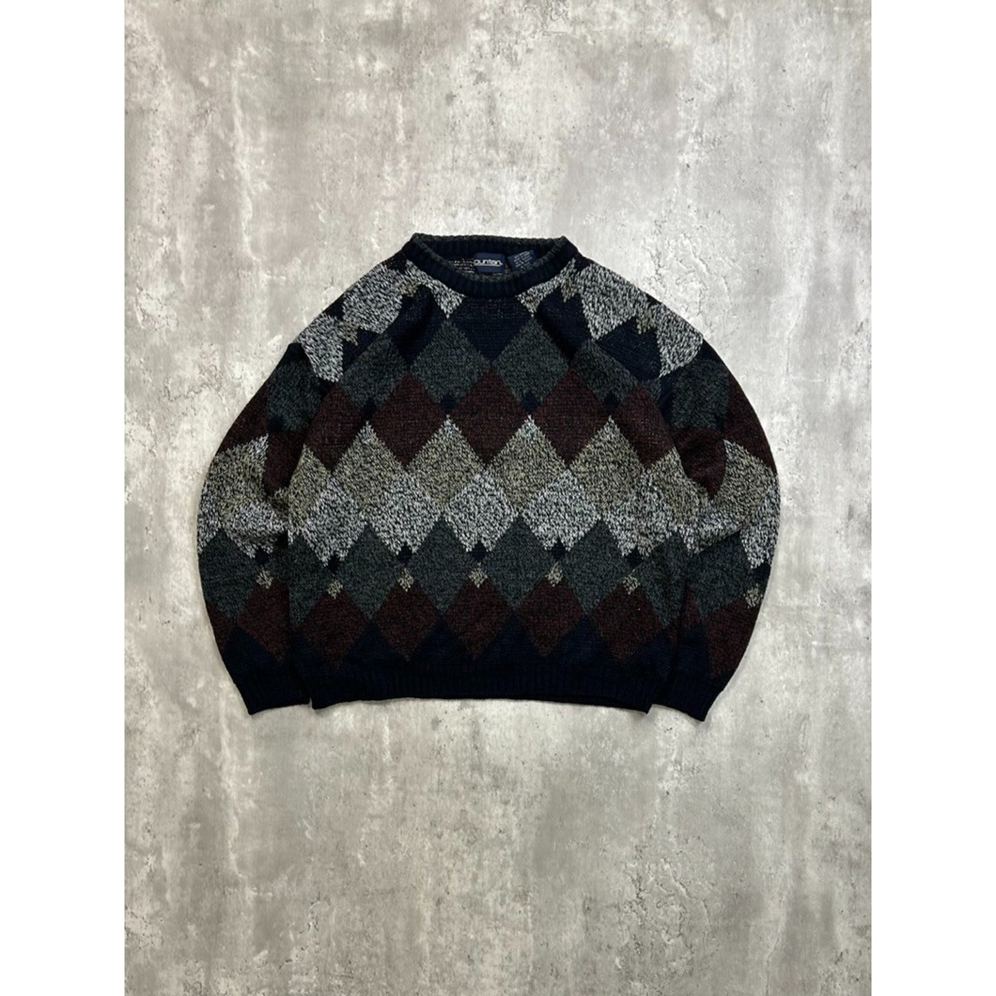 Vintage Puritan Diamond Stripe Print Pullover Knit Sweater Size Medium