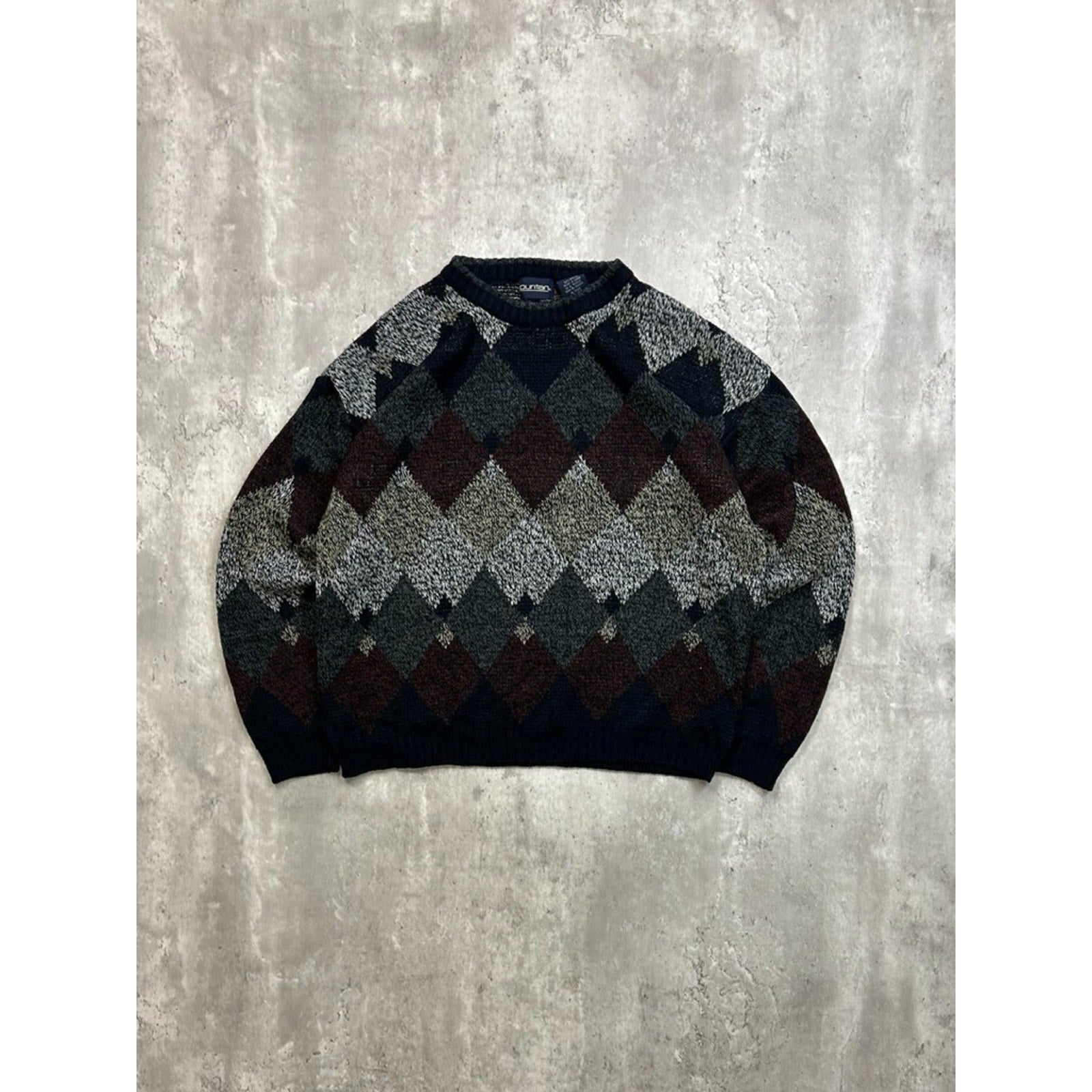Vintage Puritan Diamond Stripe Print Pullover Knit Sweater Size Medium