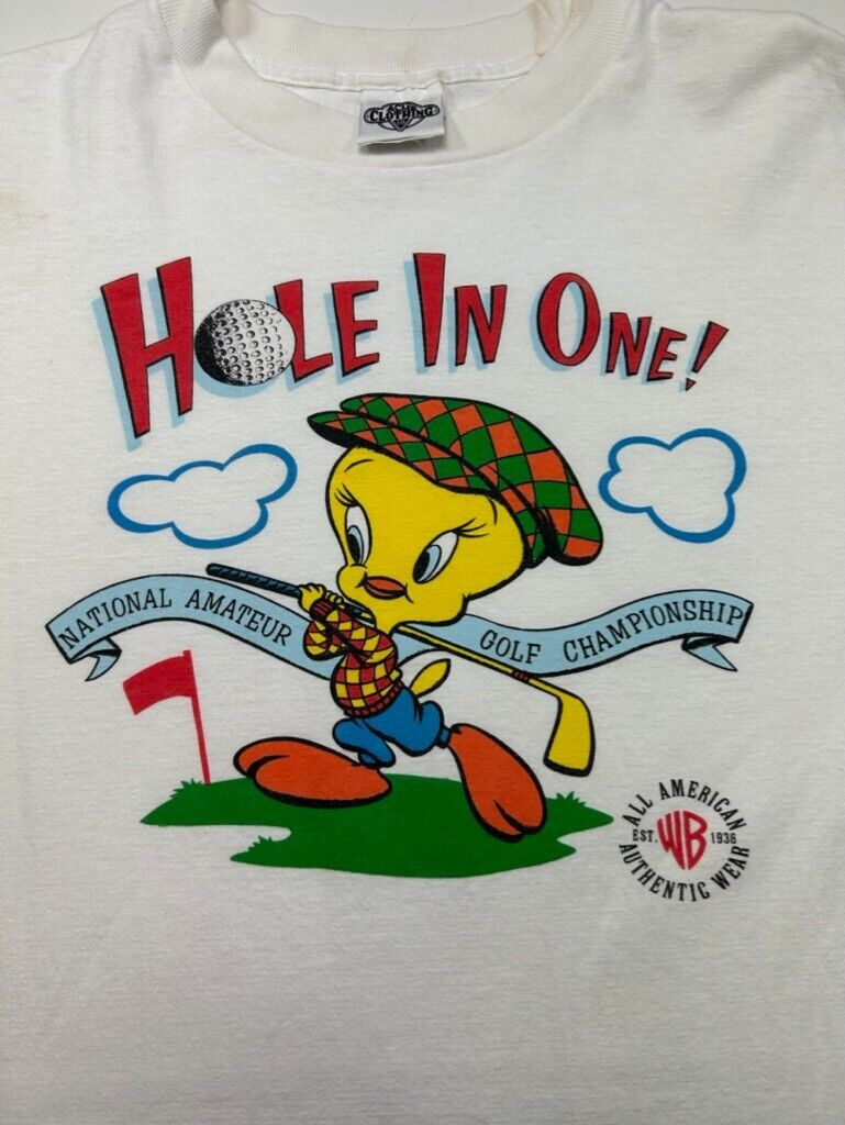 Vintage 1991 Looney Tunes Tweety Bird Hole In One Golf Graphic T-Shirt Size XL