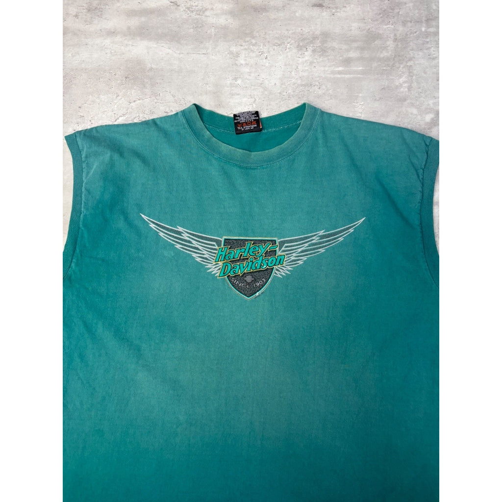 Vintage Harley Davidson Spellout Winged Crest Graphic Sleeveless T-Shirt Size XL