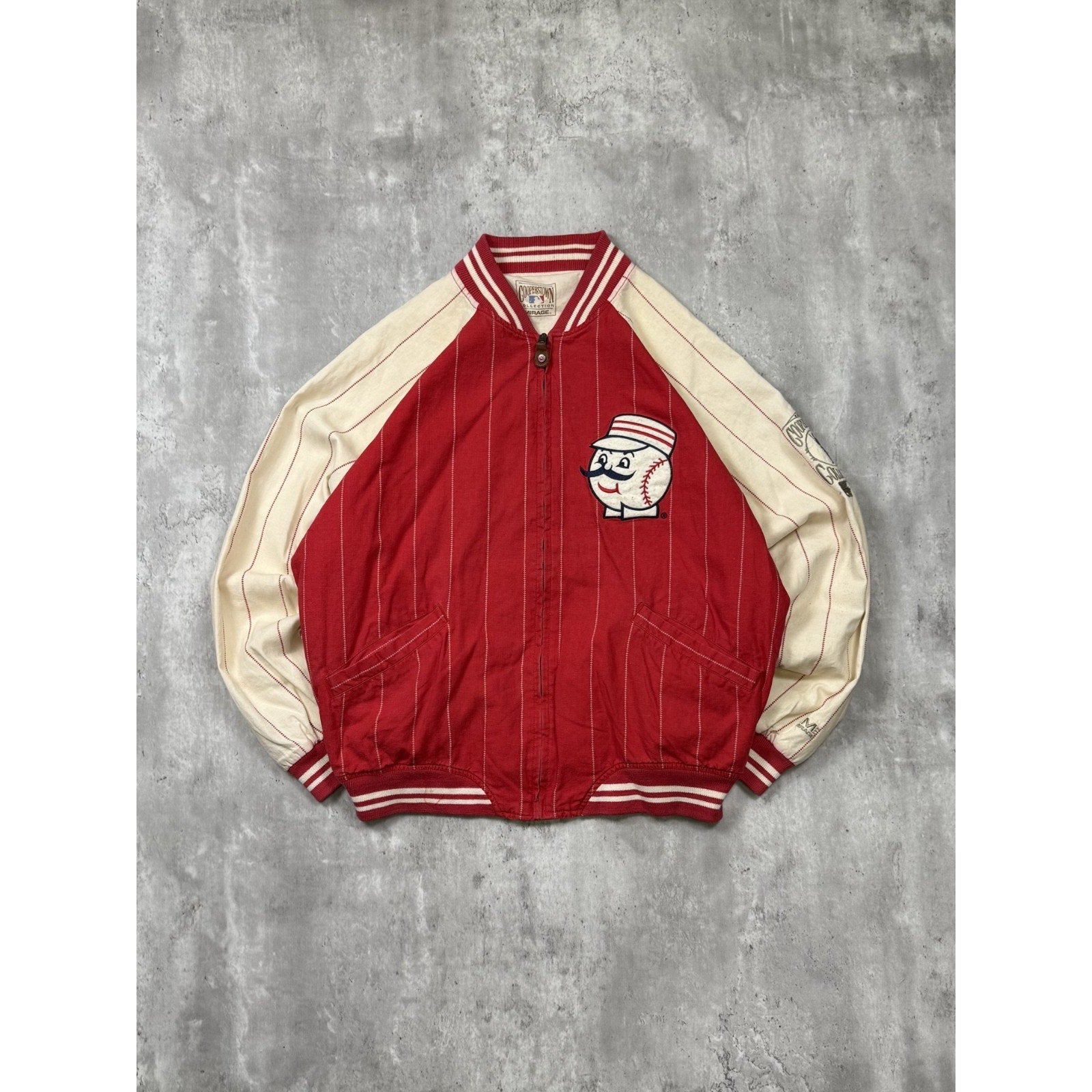 Vintage 90s Cincinnati Reds MLB Reversible Pinstripe Bomber Jacket Size XL