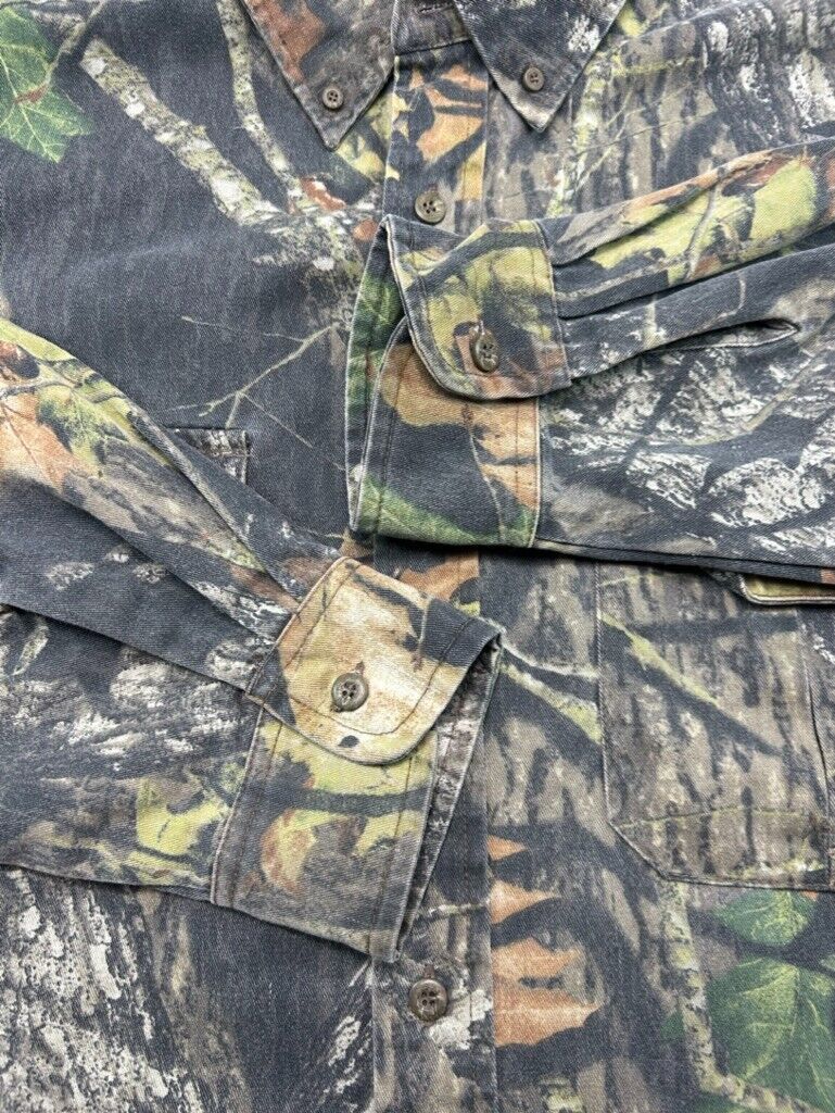 Vintage Jerzees Outdoors Mossy Oak Break Up Camo Hunting Button Up Shirt Sz 2XL