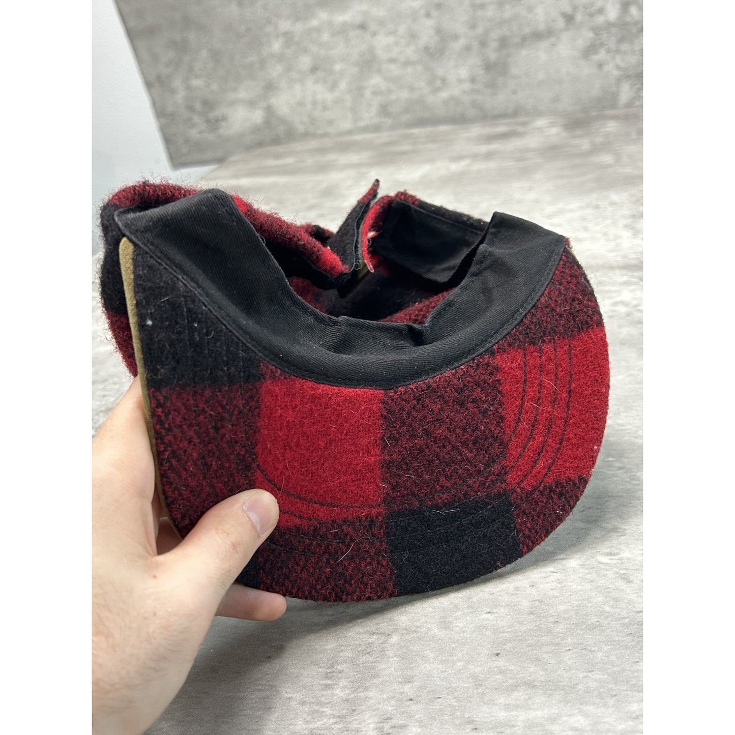 Vintage 80s Flannel Two Tone Wool Outdoors Strapback Hat OSFA