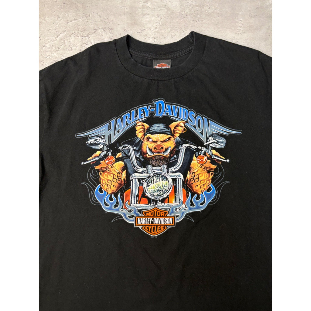 Vintage Harley Davidson Flaming Classic Logo Hog Graphic T-Shirt Size XL