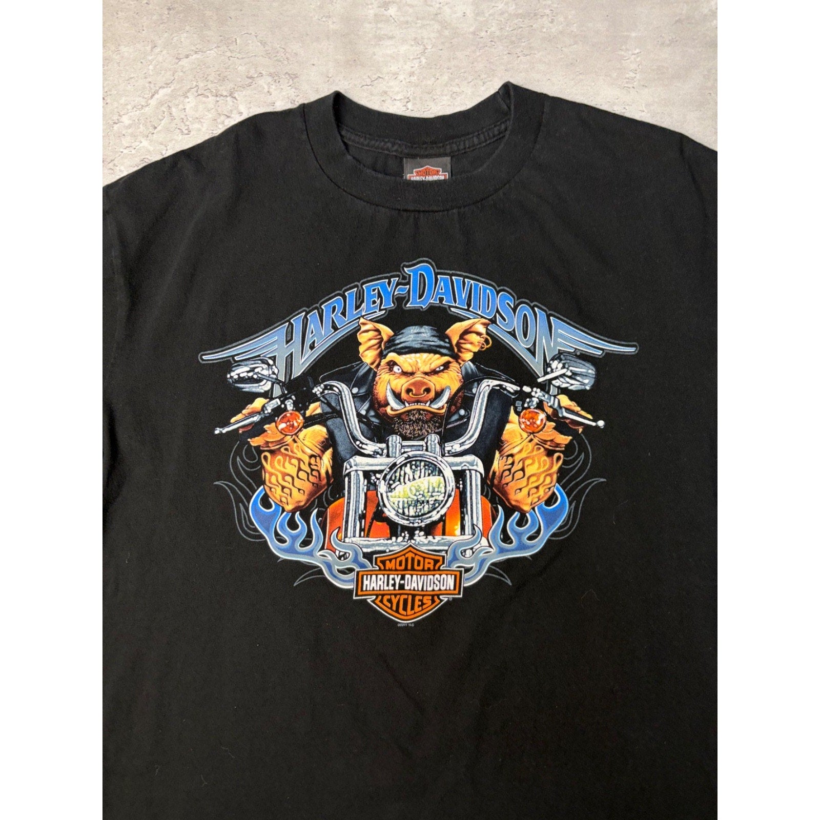 Vintage Harley Davidson Flaming Classic Logo Hog Graphic T-Shirt Size XL
