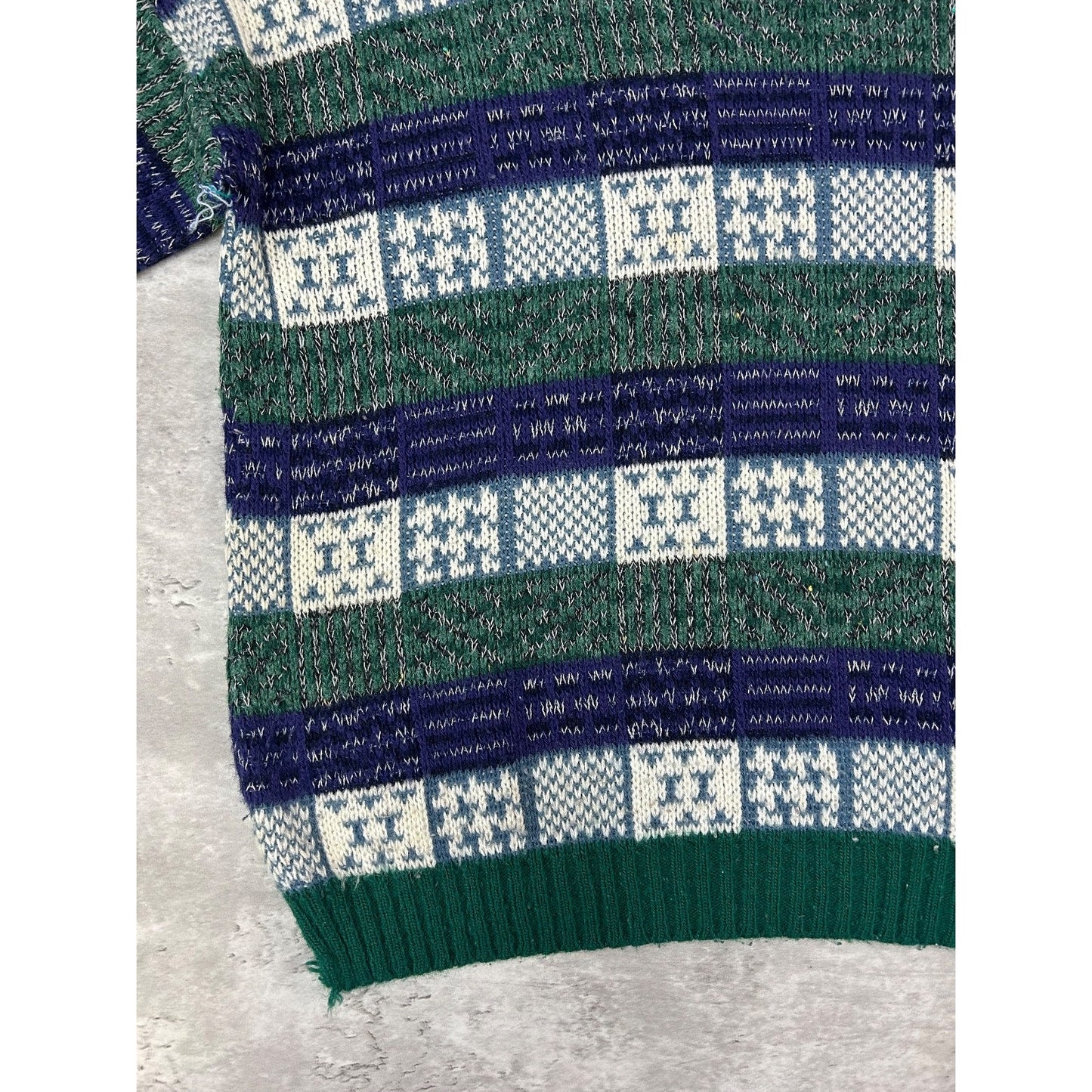 Vintage 90s Checkered Striped Print Pullover Knit Sweater Size Large