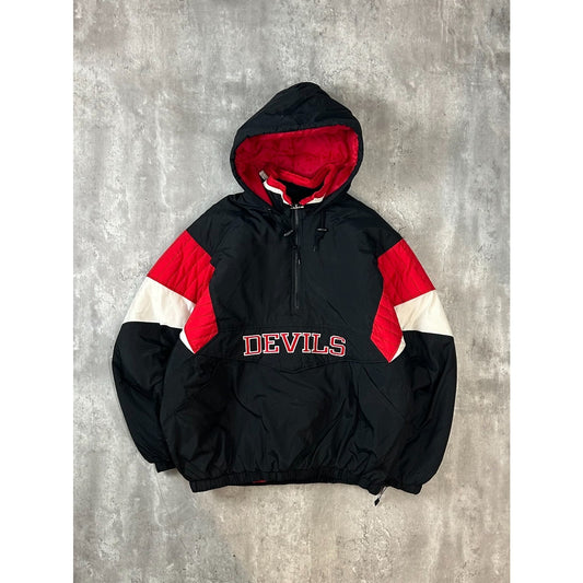 Vintage 90s New Jersey Devils NHL Starter 1/2 Pull Over Insulated Jacket Sz 2XL