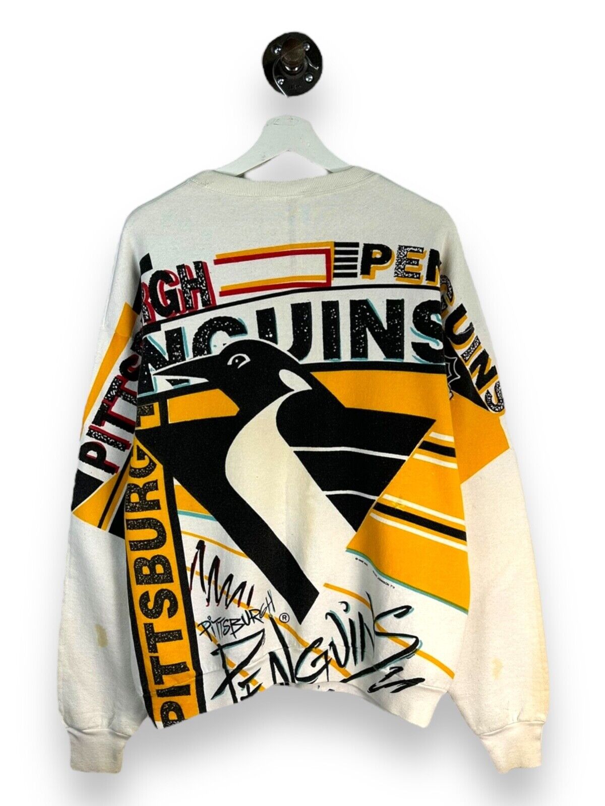 Vintage 1992 Pittsburgh Penguins NHL Magic Johnson AOP Sweatshirt Size Large