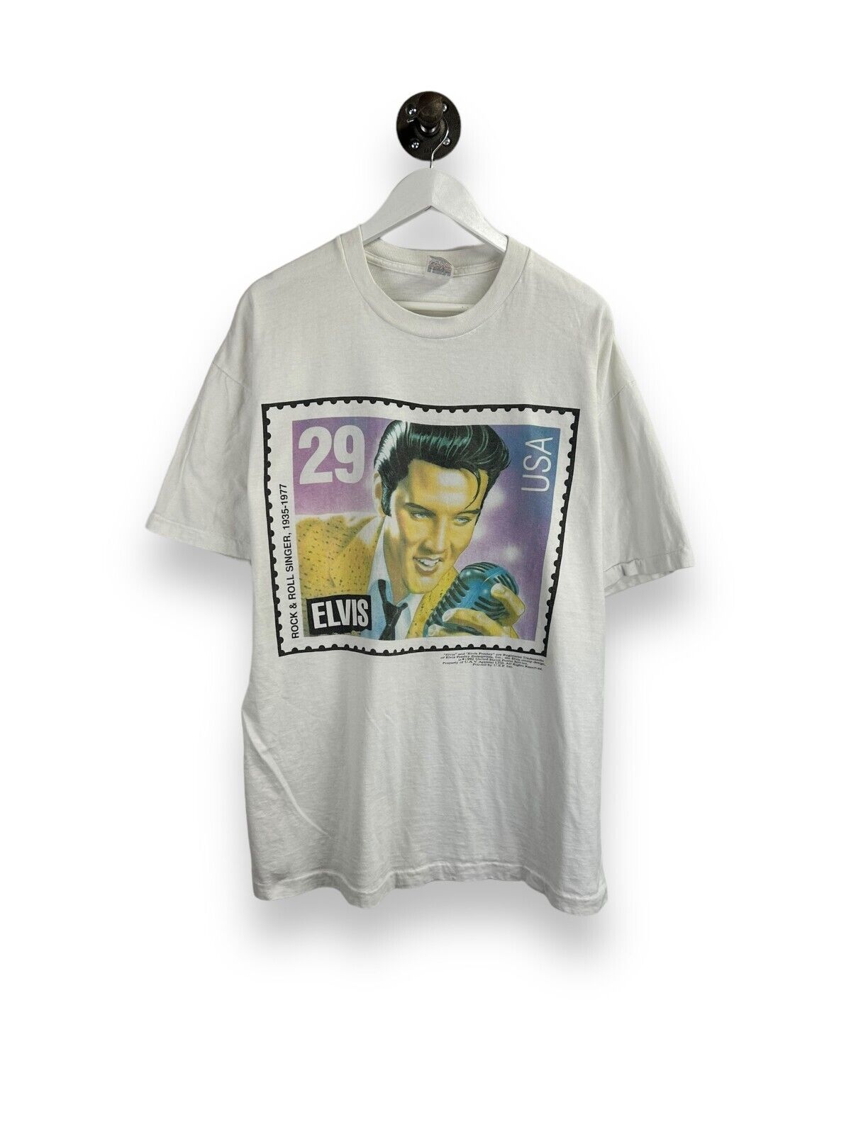 Vintage 1992 Elvis Presley Rock & Roll Music Stamp Graphic T-Shirt Size XL 90s