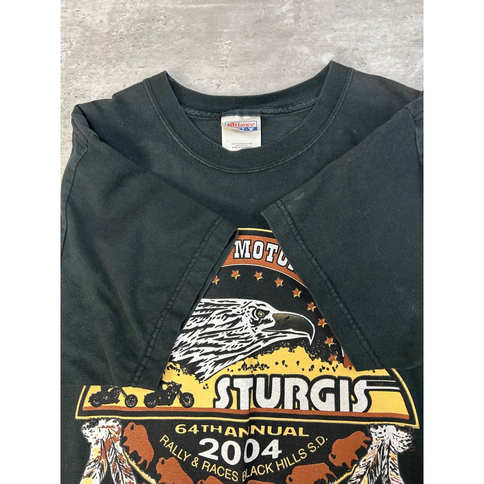 Vintage 2004 Sturgis Black Hills Rally Bike Week Eagle Graphic T-Shirt Sz Medium