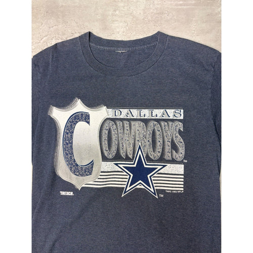 Vintage 1993 Dallas Cowboys NFL Big Graphic Spellout Striped T-Shirt Size Large