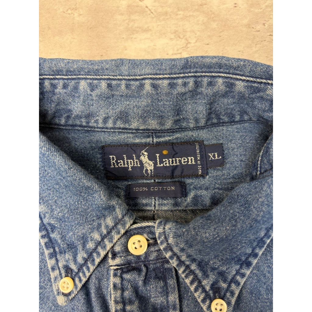 Vintage Polo Ralph Lauren Embroidered Pony Dark Wash Button Up Shirt Size XL