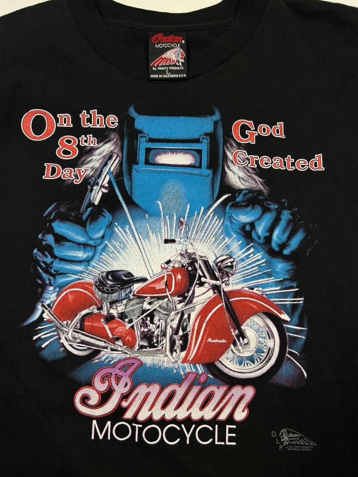 Vintage 1991 Indian Motorcycles On The 8Th Day God Created T-Shirt Sz Large 90s