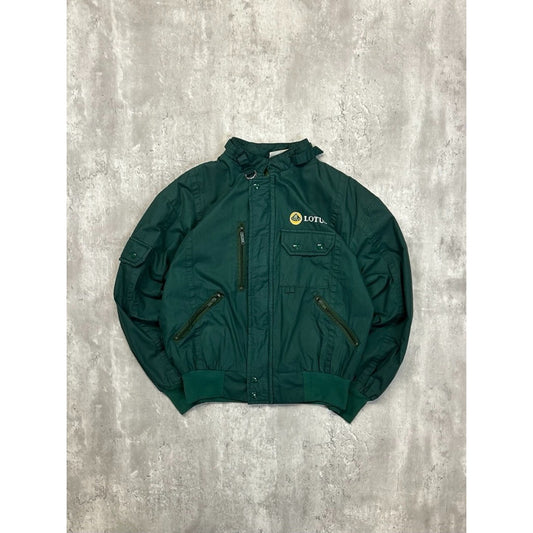 Vintage Lotus Embroidered Logo Full Zip Multi Pocket Bomber Jacket Size Large