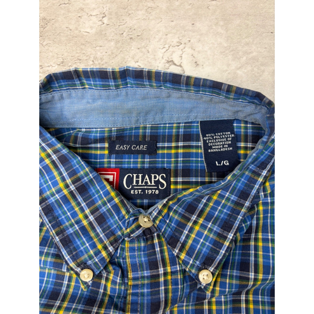 Vintage Chaps Embroidered Crest Plaid Cropped Button Up Shirt Size Large
