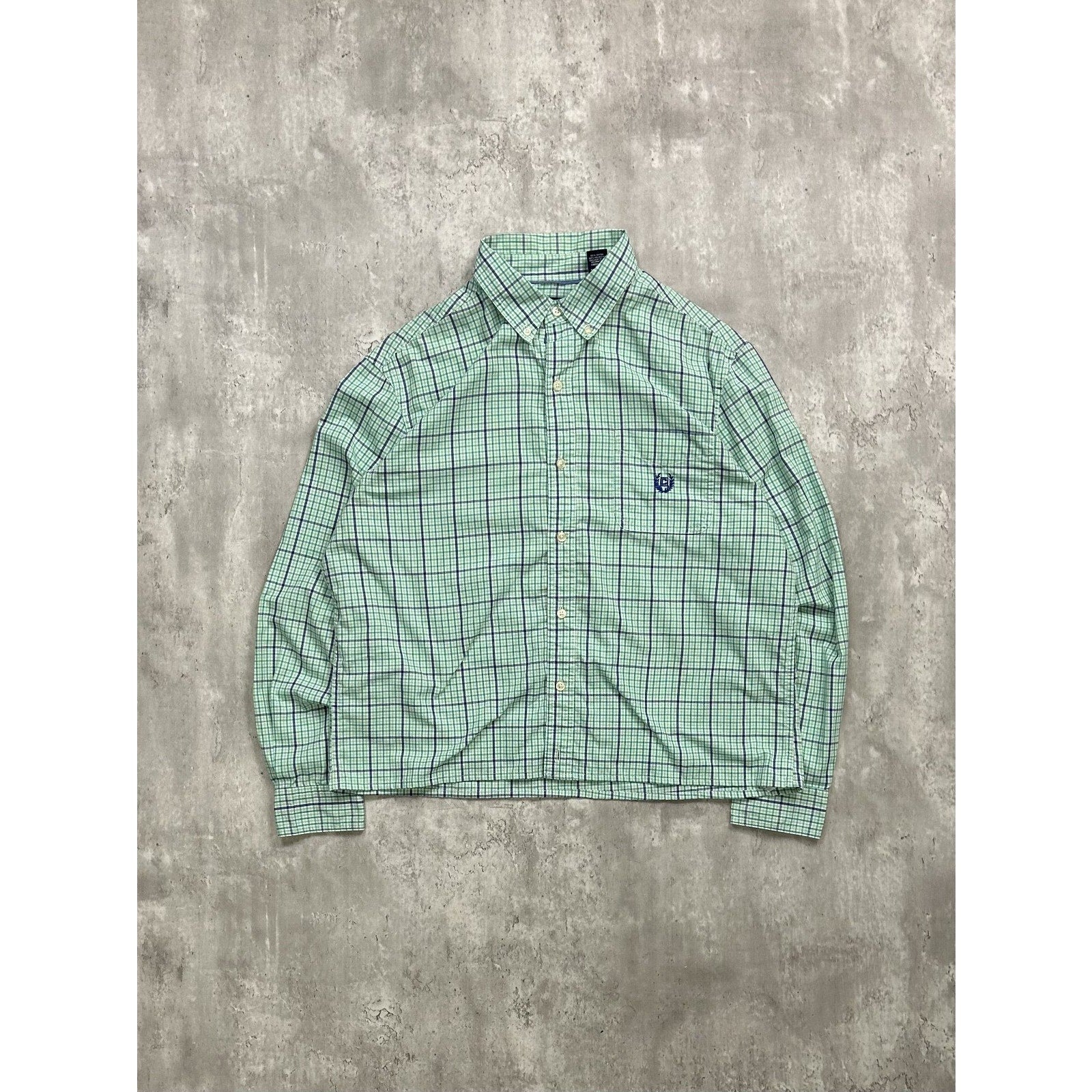 Vintage Chaps Plaid Print Reworked Cropped Long Sleeve Button Up Shirt Sz Large