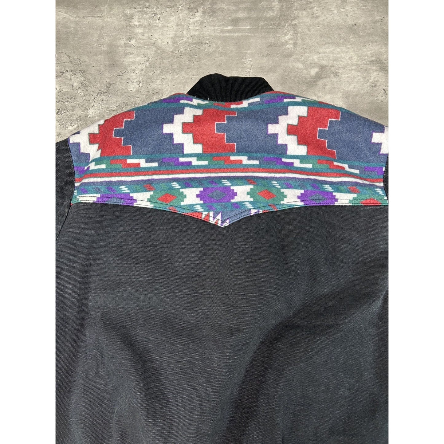 Vintage 80s Saddle King Western Aztec Full Zip Bomber Jacket Size XL Black
