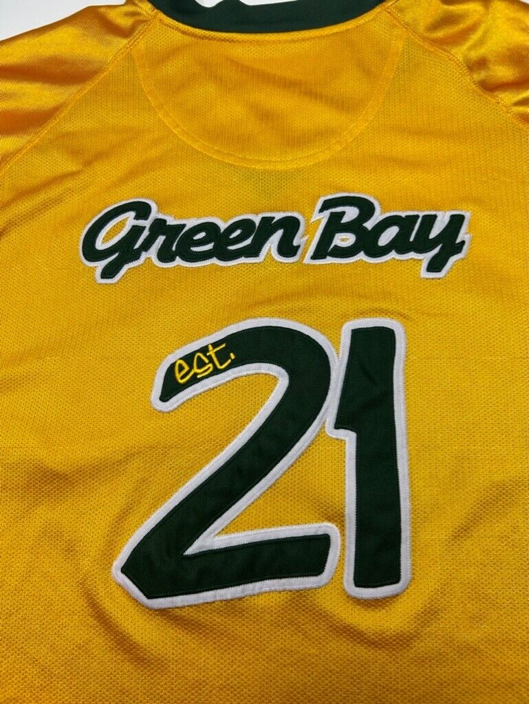 Vintage Green Bay Packers NFL Embroidered Spellout Logo Jersey Size XL Yellow