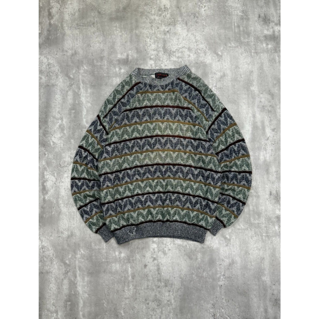 Vintage 90s Jantzen Zig Zag Striped Print Pullover Knit Sweater Size Large