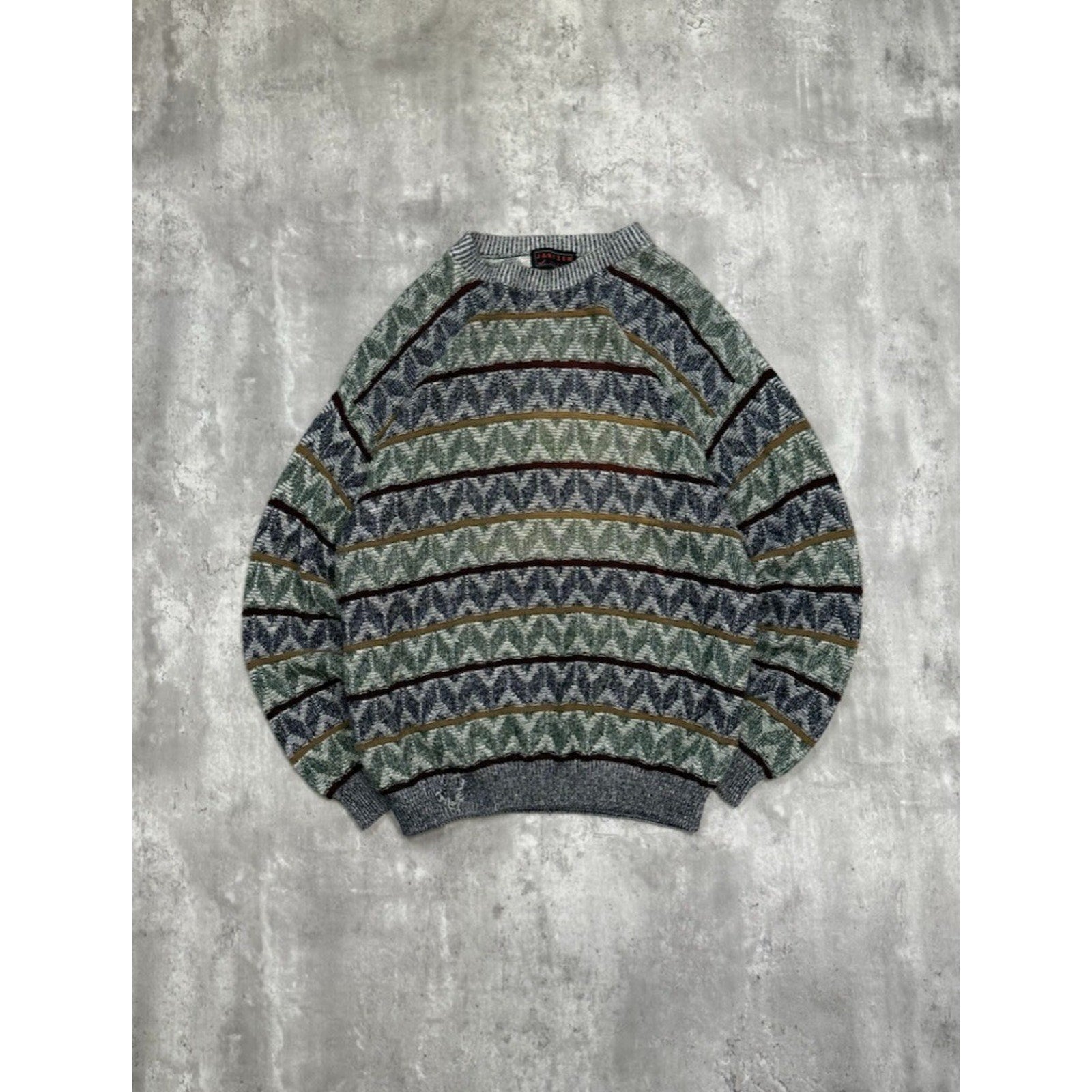 Vintage 90s Jantzen Zig Zag Striped Print Pullover Knit Sweater Size Large