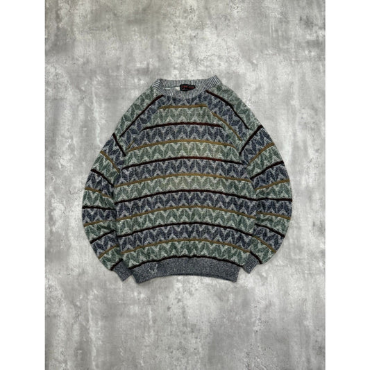 Vintage 90s Jantzen Zig Zag Striped Print Pullover Knit Sweater Size Large