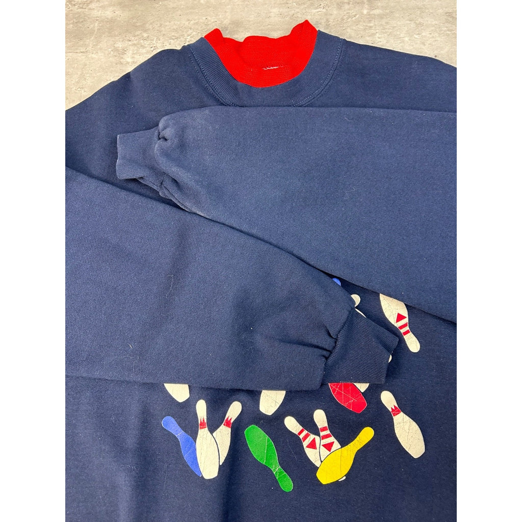 Vintage 90s Bowling Pins Graphic Crewneck Sweatshirt Size 2XL