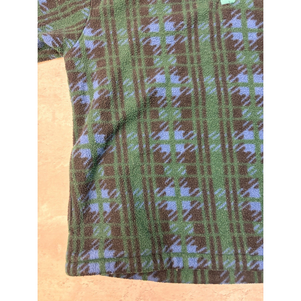 Vintage L.L. Bean Plaid 1/4 Button Fleece Pullover Sweatshirt Size Large